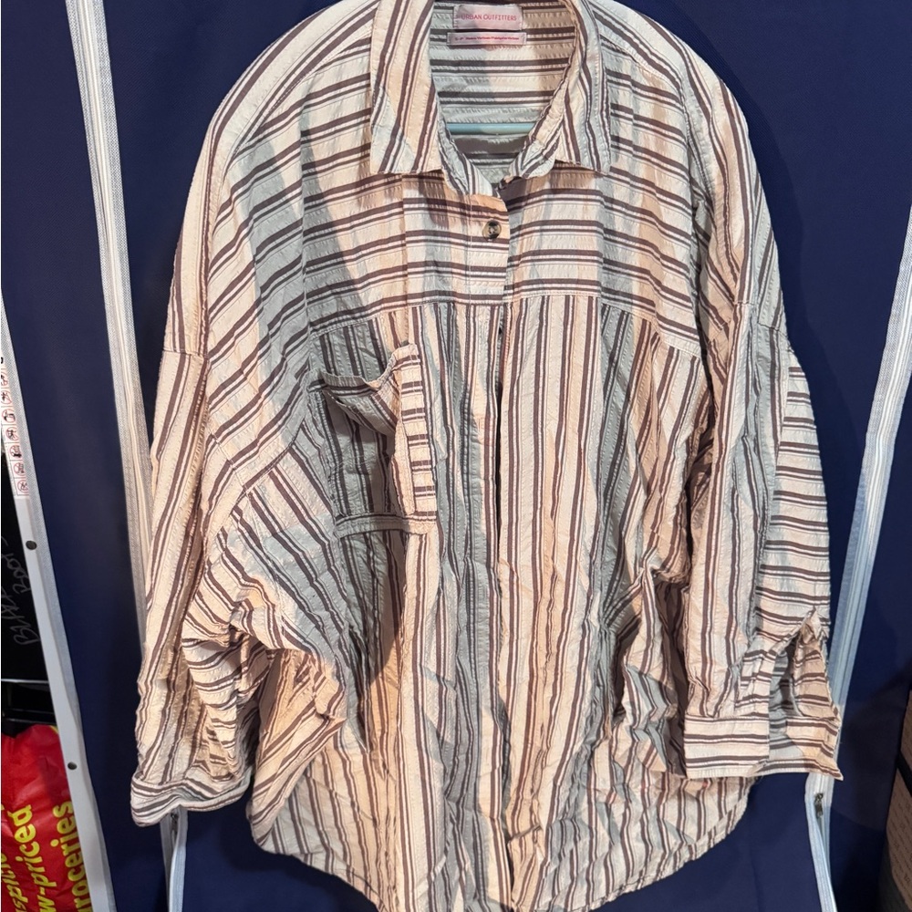 Urban Outfitters Cream and Brown Striped Shirt